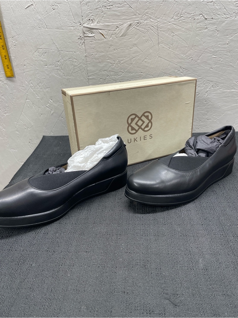 Ukies Amanda black nappa Leather Slip-On Platform Flats with Black Sole